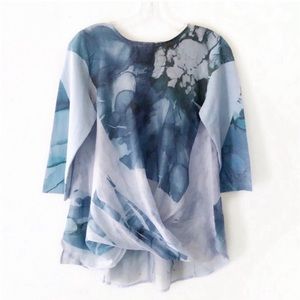 Onia Watercolor Tie Dyed Twist Front Blue Top